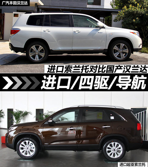 进口/四驱/导航 索兰托对比国产汉兰达